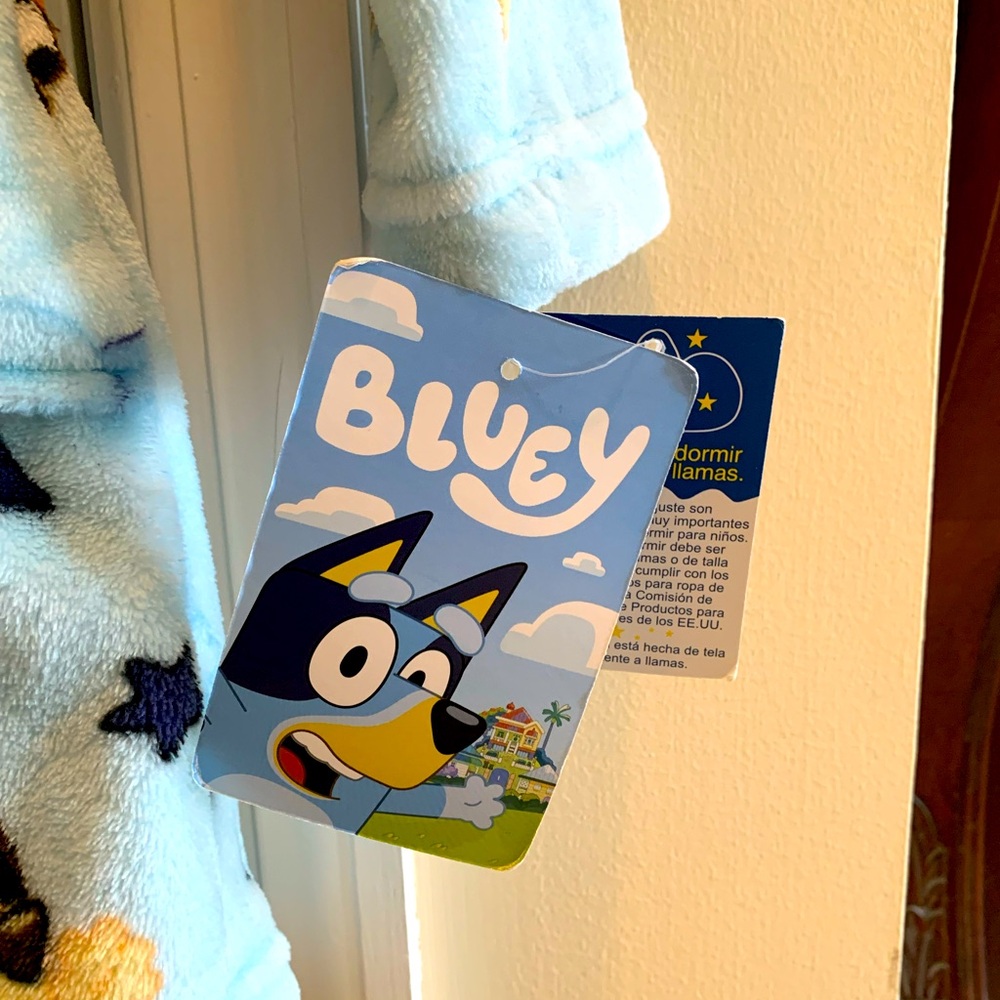 Kids Robe soft fleece w Bluey Cartoon Print - Blue and Orange, size 3T - Picture 4 of 7